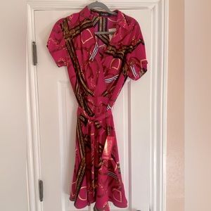 NWT Ralph Lauren Pink Horsebit Equestrian Belted Dress Size 10